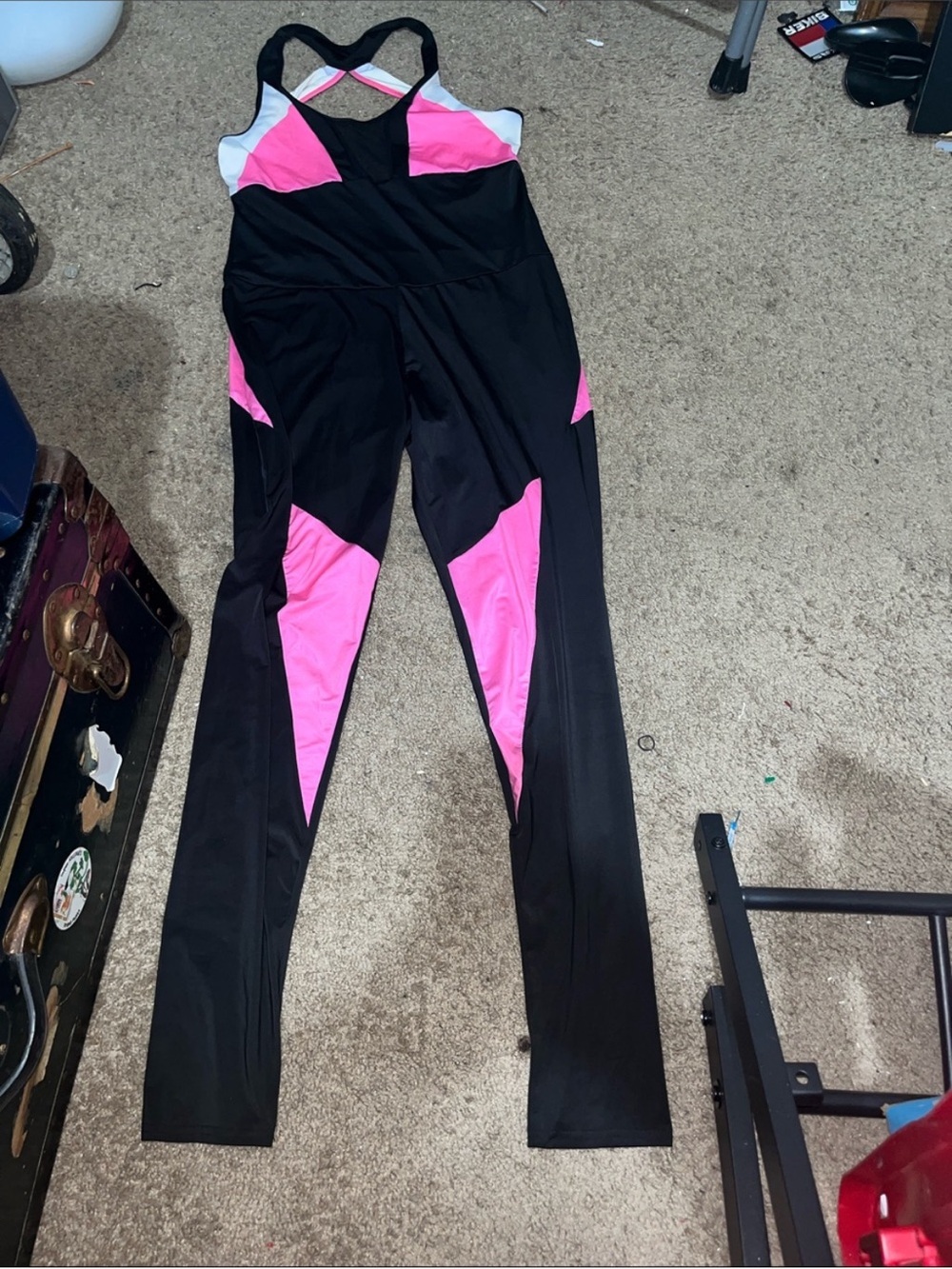 Black and Hot Pink Athletic Jumpsuit